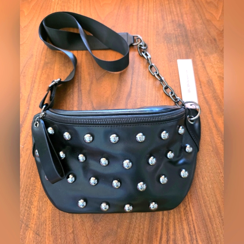 BCBGeneration Black Studded Crossbody Bag with Silver Accents